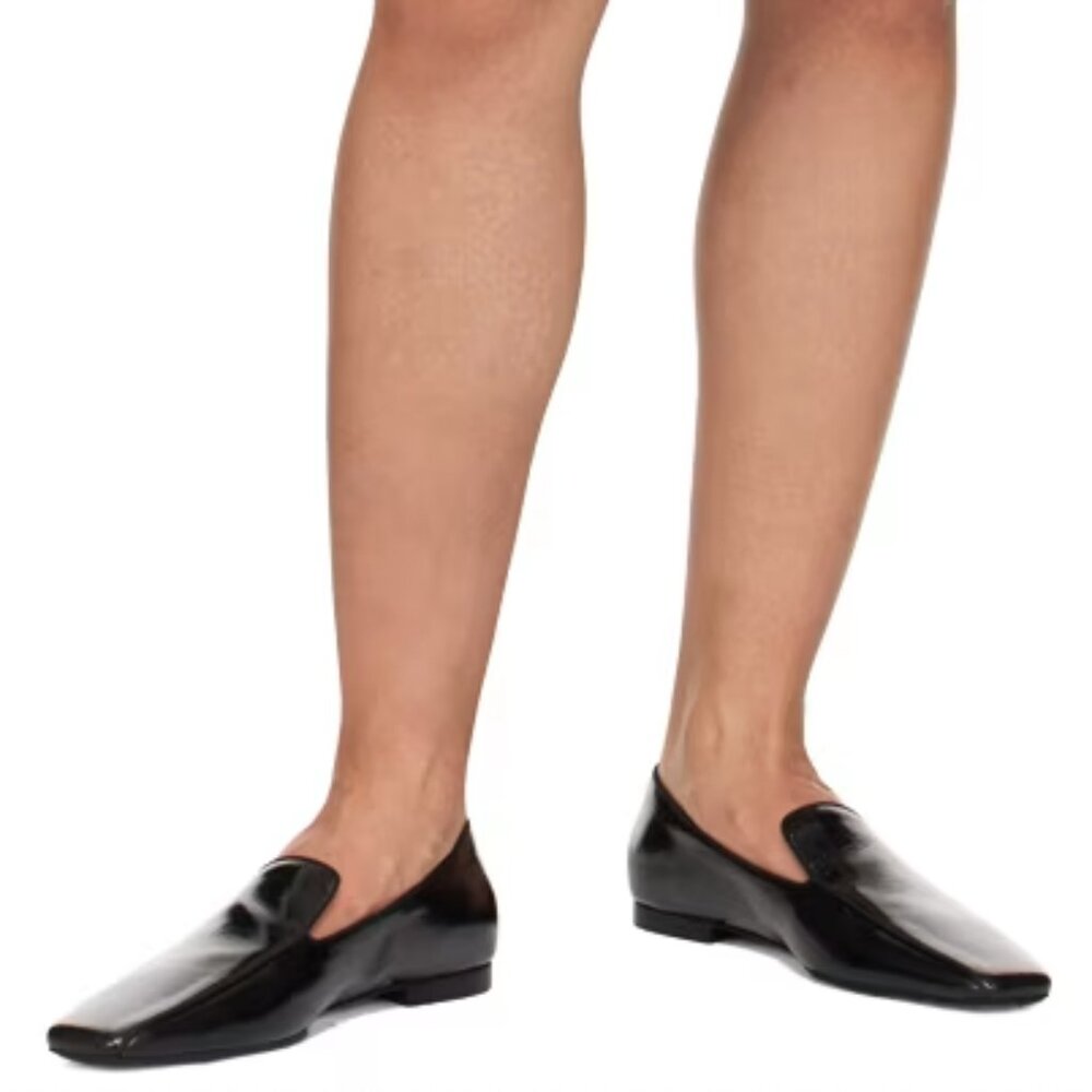 Toteme black crinkled leather loafers